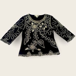Lauren Michelle Gorgeous Embellished Top 3/4 Sleeves Size L